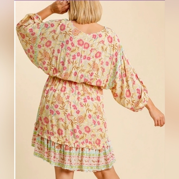 Umgee Romantic Cottage Core Bohemian Floral Ruffle V-Neck Dress. NWT. Size M - Picture 8 of 8
